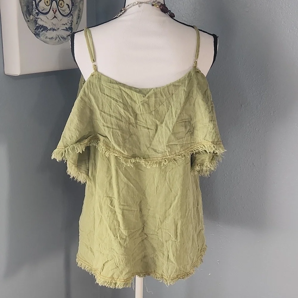 Green Sage Umgee Boho Frayed Blouse - Picture 7 of 8